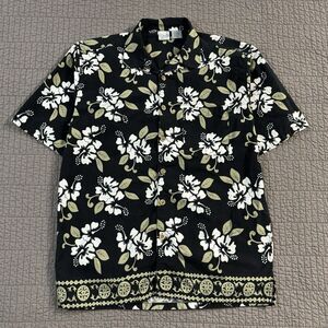 Vtg OP Ocean Pacific Shirt Men XL Black‎ Hawaii Tropical Camp Loop Collar Button